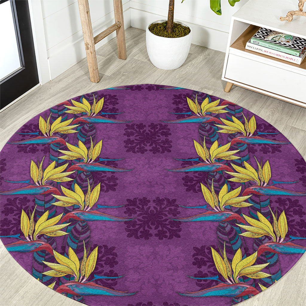 Hawaii Waikiki King Round Carpet Purple Quilt With Pua Manu