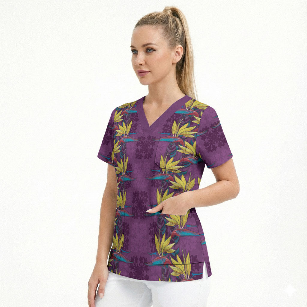 Hawaii Waikiki King Scrub Top Purple Quilt With Pua Manu LT05 - Polynesian Pride