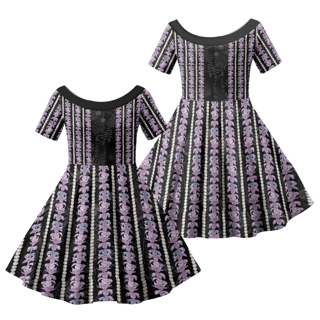 Hawaii Queen Liliuokalani Family Matching Mermaid Dress and Hawaiian Shirt Hawaiian Lei Pua Kalaunu LT05 Daughter's Dress Black - Polynesian Pride