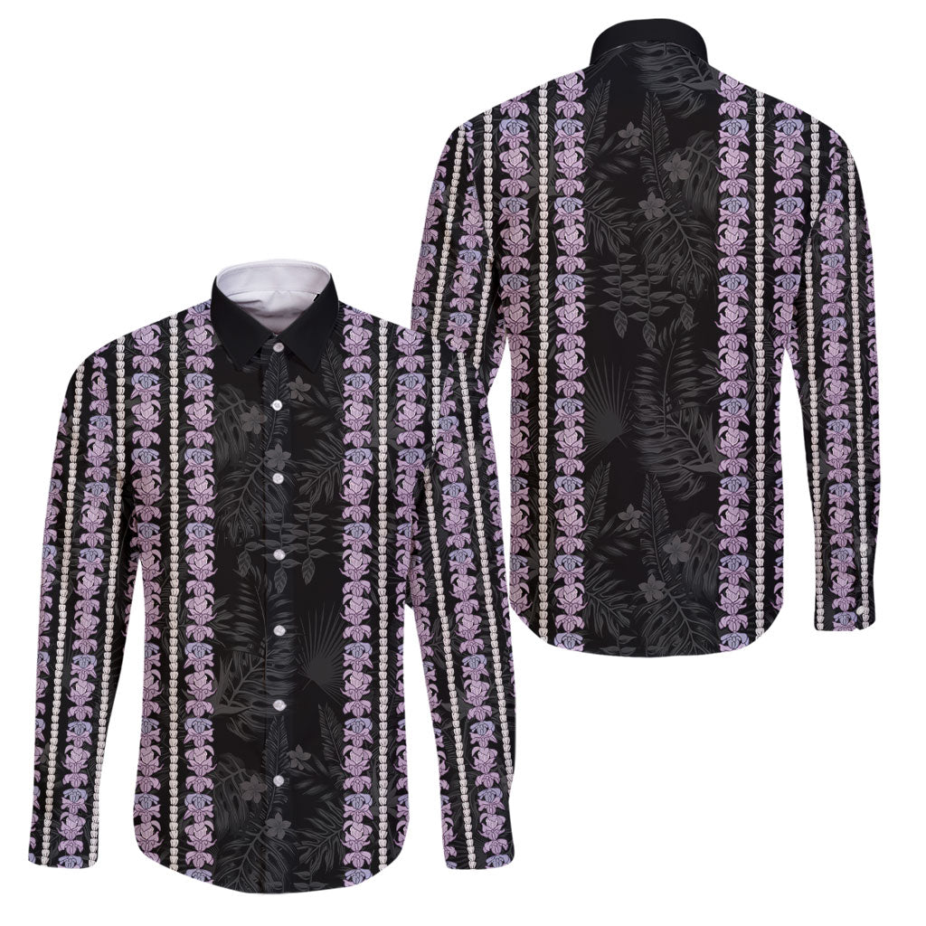 Hawaii Queen Liliuokalani Family Matching Off The Shoulder Long Sleeve Dress and Hawaiian Shirt Hawaiian Lei Pua Kalaunu LT05 Dad's Shirt - Long Sleeve Black - Polynesian Pride