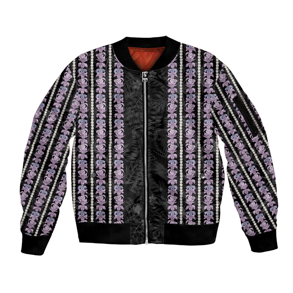 Hawaii Queen Liliuokalani Sleeve Zip Bomber Jacket Hawaiian Lei Pua Kalaunu LT05 Unisex Black - Polynesian Pride