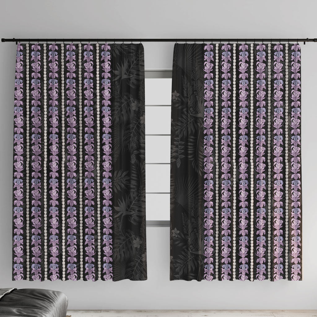Hawaii Queen Liliuokalani Window Curtain Hawaiian Lei Pua Kalaunu LT05 With Hooks Black - Polynesian Pride