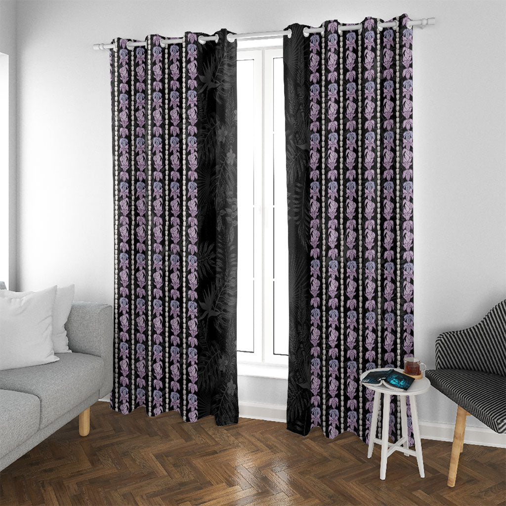 Hawaii Queen Liliuokalani Window Curtain Hawaiian Lei Pua Kalaunu LT05 With Grommets Black - Polynesian Pride