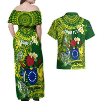 Personalized Cook Islands Couples Matching Off Shoulder Maxi Dress and Hawaiian Shirt Coat Of Arms Plumeria Polynesian Turtle LT05 - Polynesian Pride