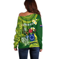Personalized Cook Islands Off Shoulder Sweater Coat Of Arms Plumeria Polynesian Turtle LT05 - Polynesian Pride
