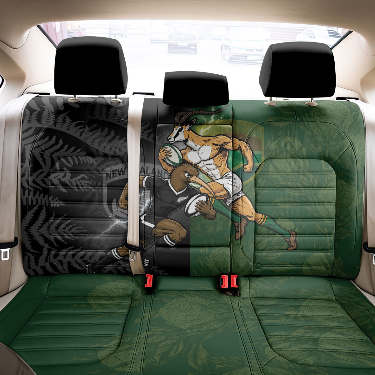 South Africa And New Zealand Back Car Seat Cover Springboks And Kiwis Rugby Rivalry