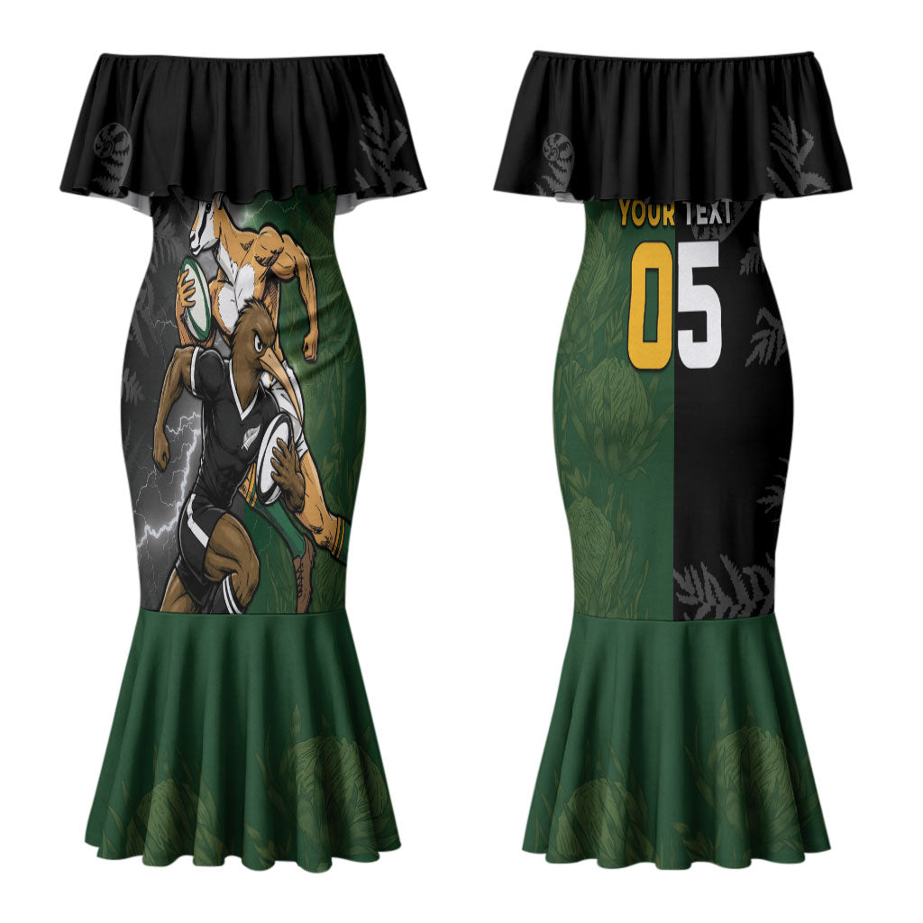 Custom South Africa And New Zealand Couples Matching Mermaid Dress and Hawaiian Shirt Springboks And Kiwis Rugby Rivalry