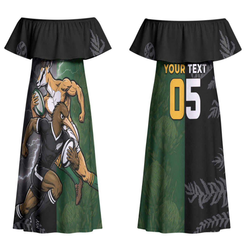 Custom South Africa And New Zealand Couples Matching Off Shoulder Maxi Dress and Hawaiian Shirt Springboks And Kiwis Rugby Rivalry