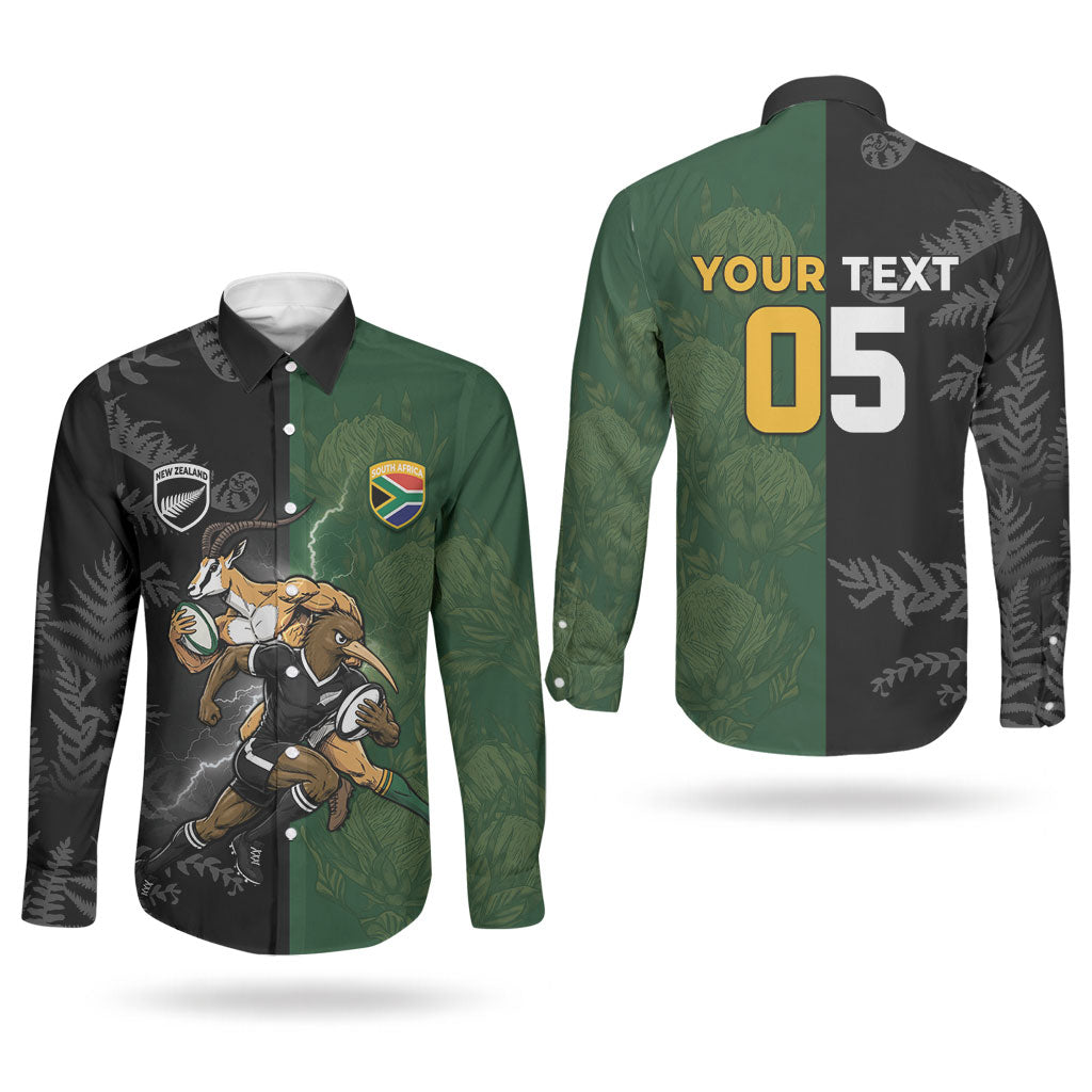 Custom South Africa And New Zealand Couples Matching Summer Maxi Dress and Long Sleeve Button Shirt Springboks And Kiwis Rugby Rivalry