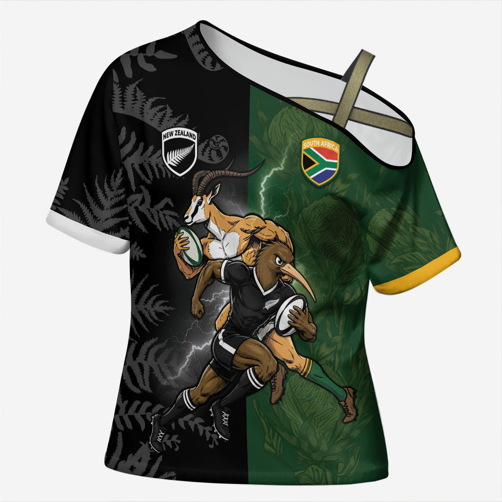 Custom South Africa And New Zealand Cross Shoulder Shirt Springboks And Kiwis Rugby Rivalry