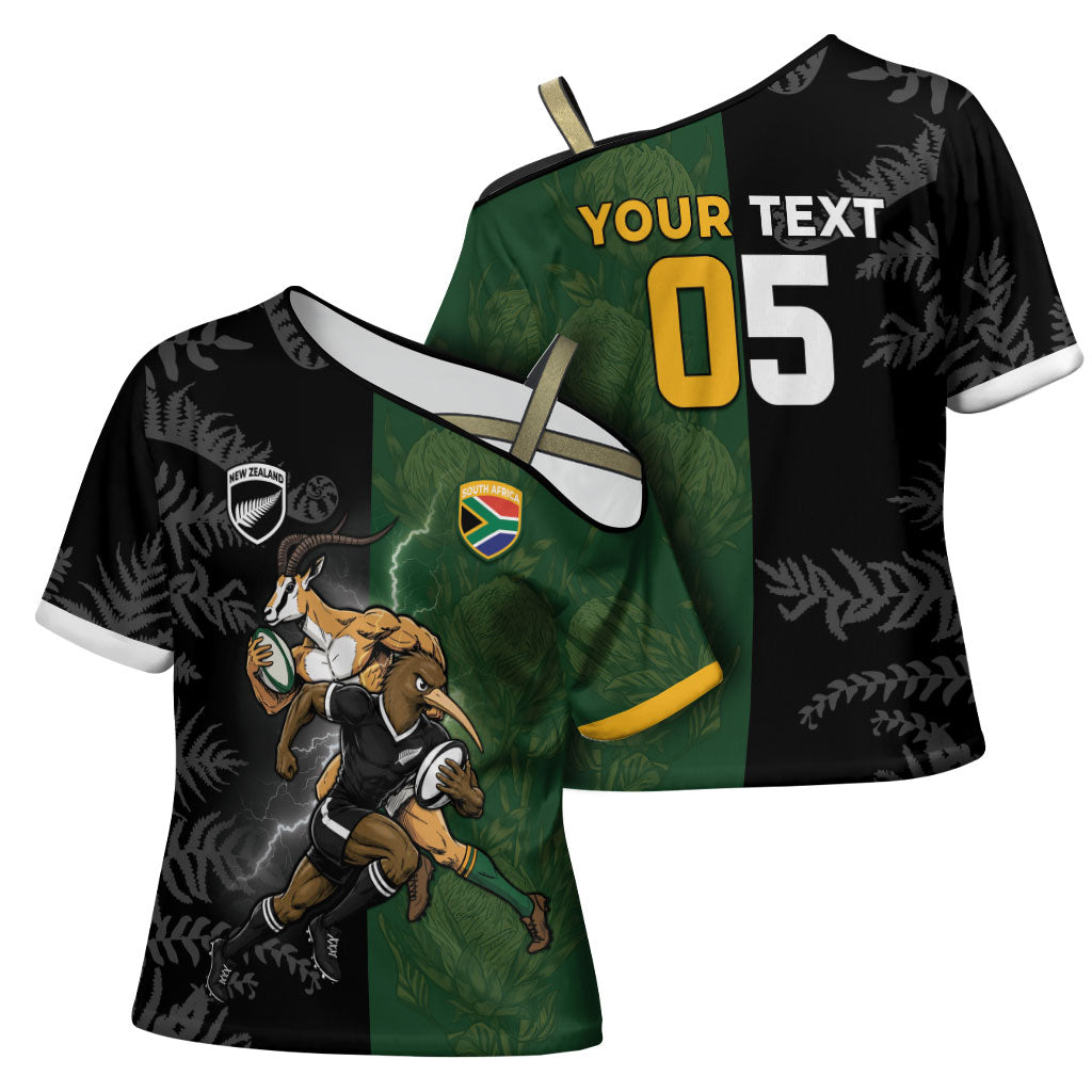 Custom South Africa And New Zealand Cross Shoulder Shirt Springboks And Kiwis Rugby Rivalry