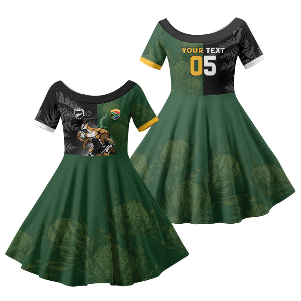 Custom South Africa And New Zealand Family Matching Long Sleeve Bodycon Dress and Hawaiian Shirt Springboks And Kiwis Rugby Rivalry