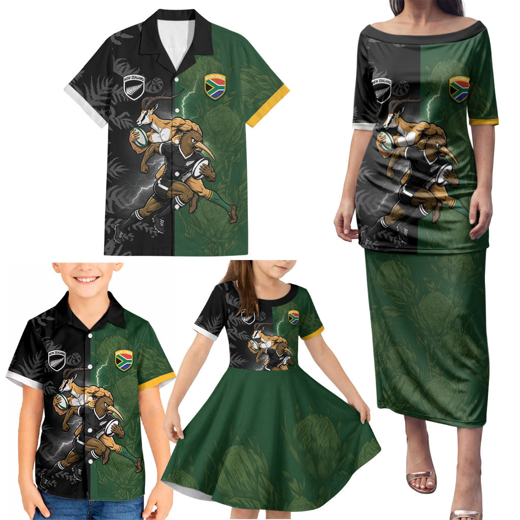 Custom South Africa And New Zealand Family Matching Puletasi and Hawaiian Shirt Springboks And Kiwis Rugby Rivalry