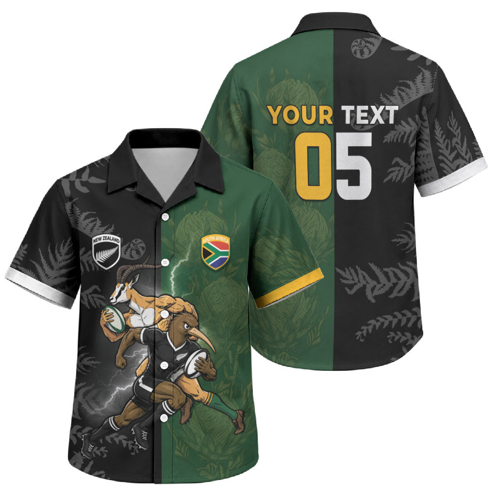 Custom South Africa And New Zealand Family Matching Puletasi and Hawaiian Shirt Springboks And Kiwis Rugby Rivalry