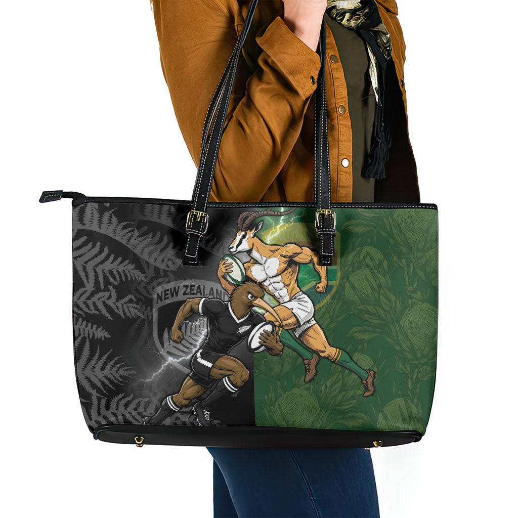 South Africa And New Zealand Leather Tote Bag Springboks And Kiwis Rugby Rivalry