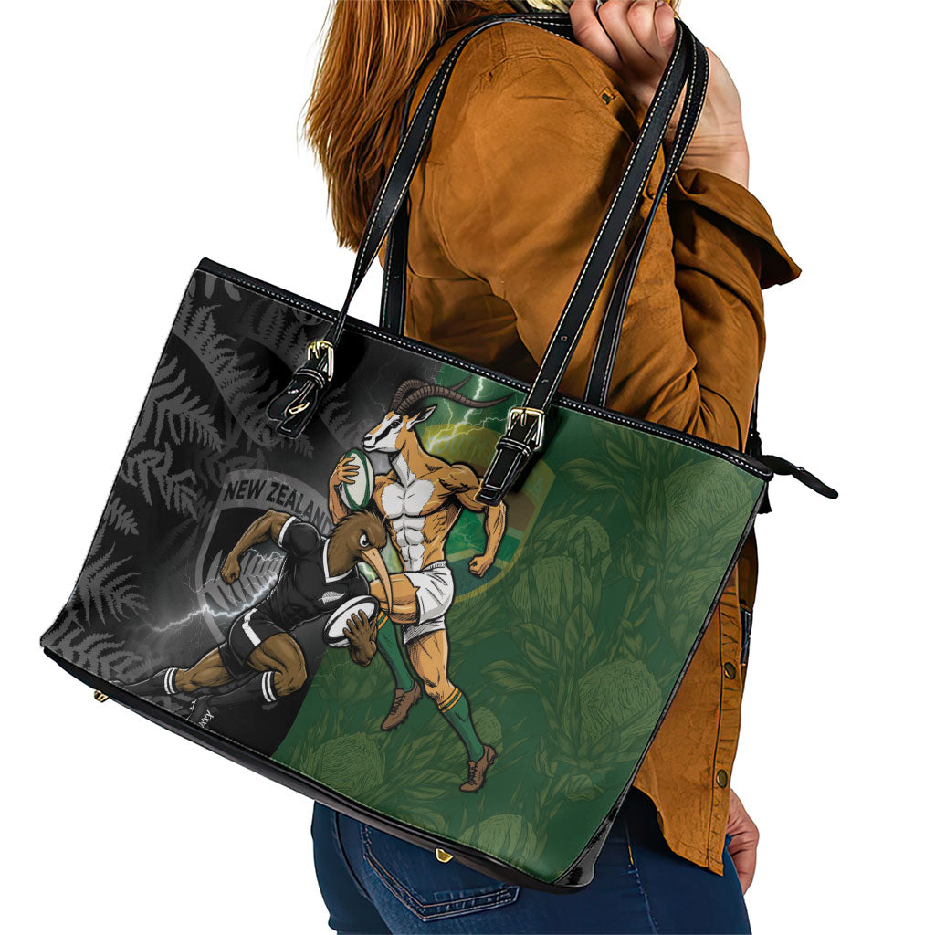 South Africa And New Zealand Leather Tote Bag Springboks And Kiwis Rugby Rivalry