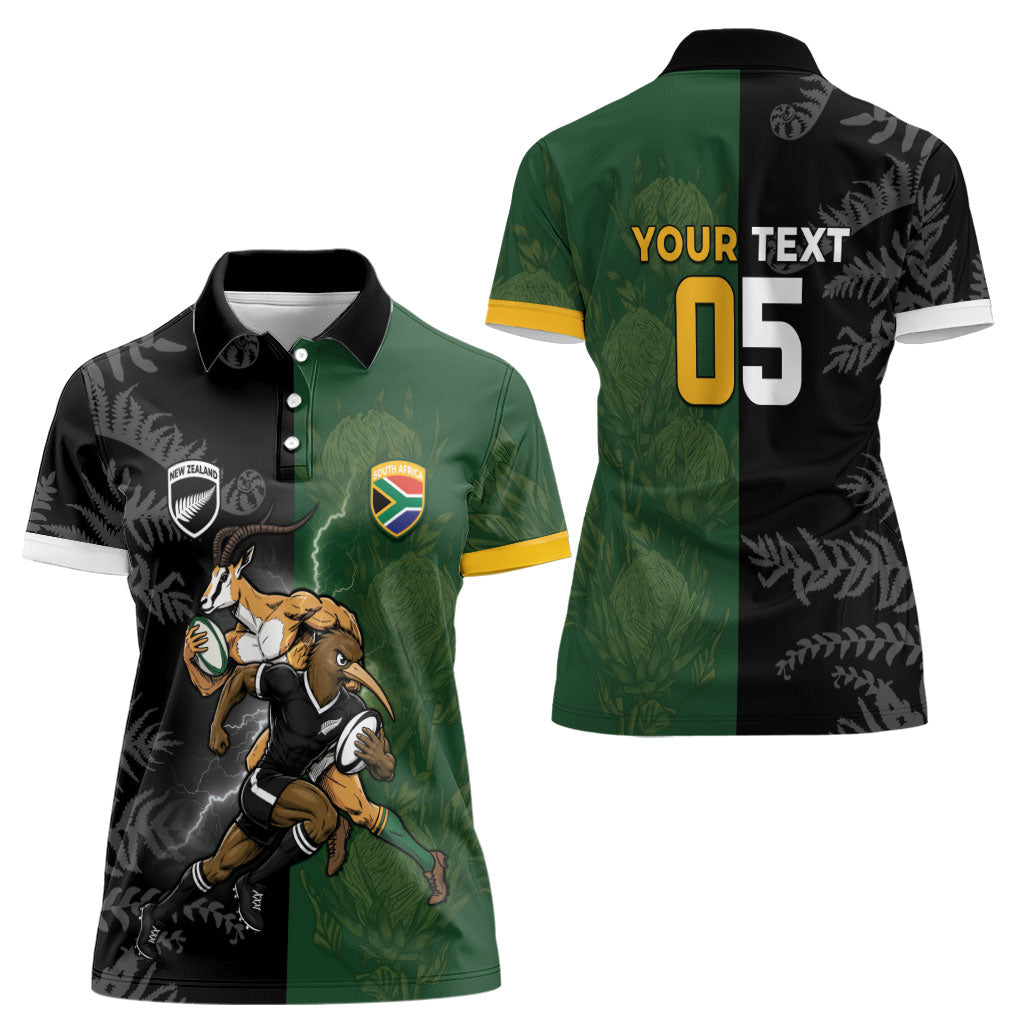 Custom South Africa And New Zealand Women Polo Shirt Springboks And Kiwis Rugby Rivalry