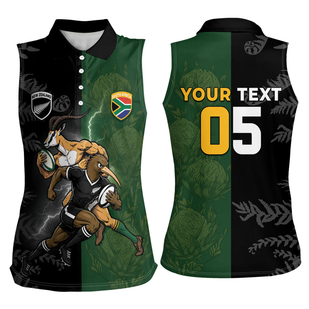 Custom South Africa And New Zealand Women Sleeveless Polo Shirt Springboks And Kiwis Rugby Rivalry