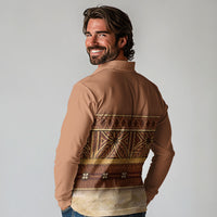 Polynesian Princess Inspired Cosplay Costume Long Sleeve Polo Shirt Traditional Tapa Pattern