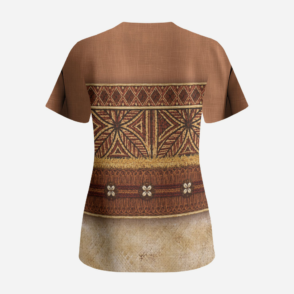Polynesian Princess Inspired Cosplay Costume Scrub Top Traditional Tapa Pattern