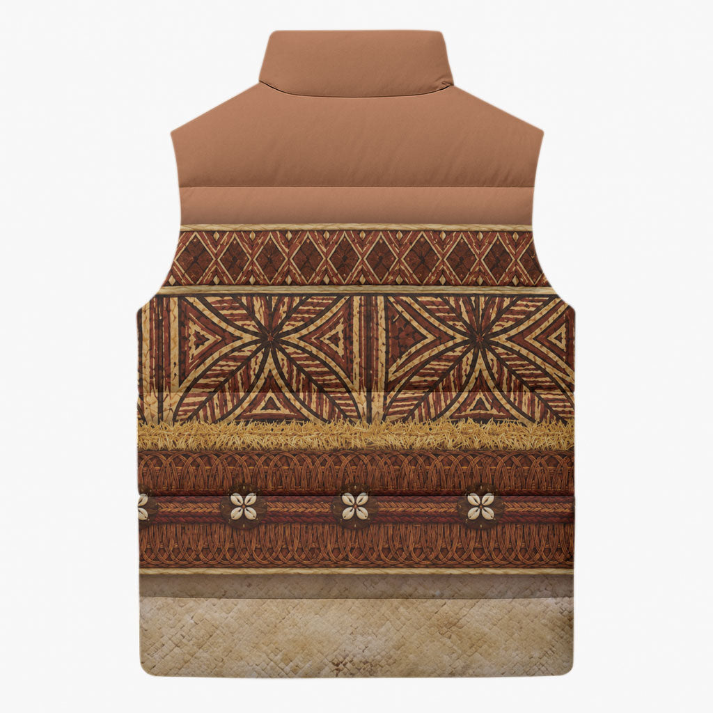 Polynesian Princess Inspired Cosplay Costume Sleeveless Puffer Jacket Traditional Tapa Pattern