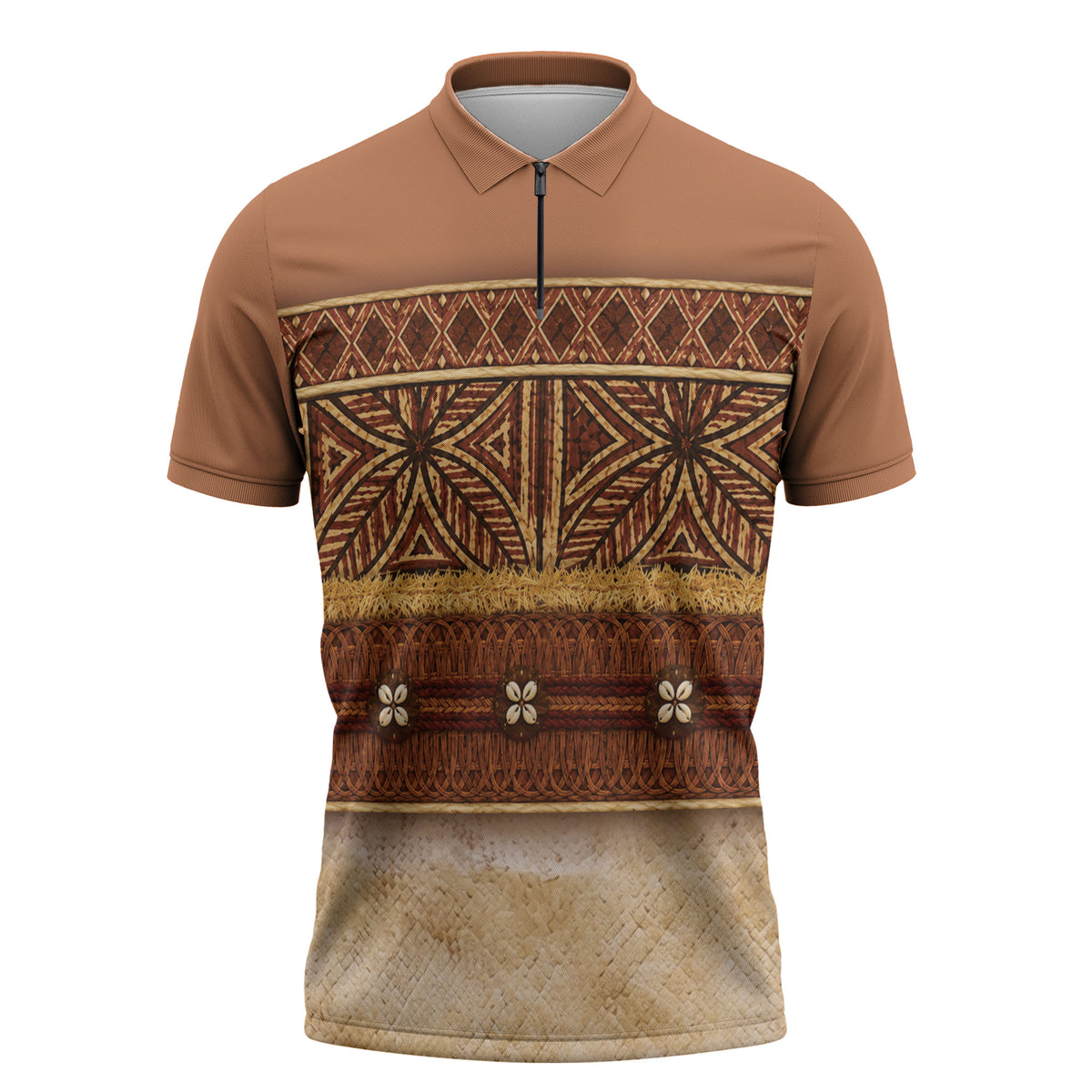 Polynesian Princess Inspired Cosplay Costume Zipper Polo Shirt Traditional Tapa Pattern
