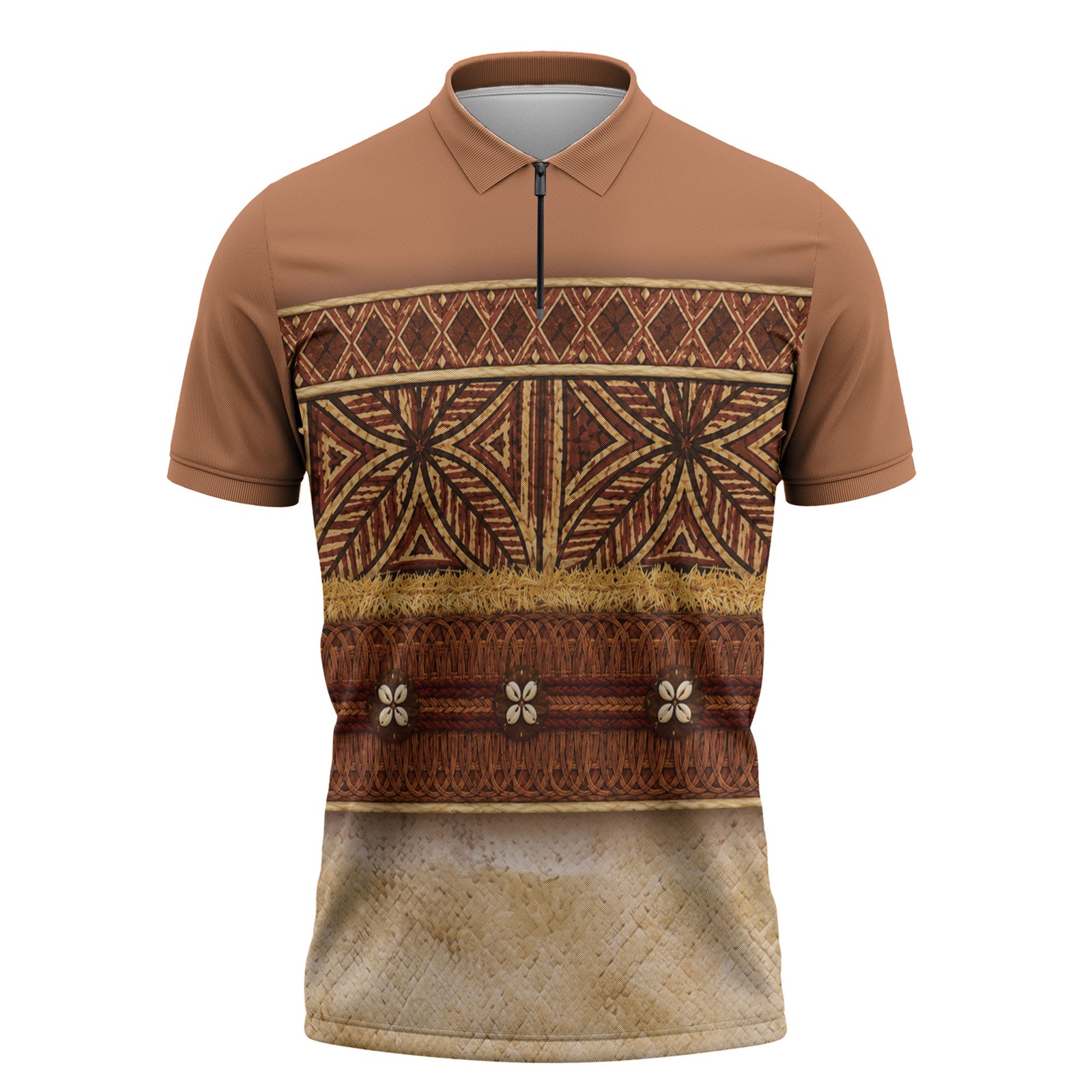 Polynesian Princess Inspired Cosplay Costume Zipper Polo Shirt Traditional Tapa Pattern