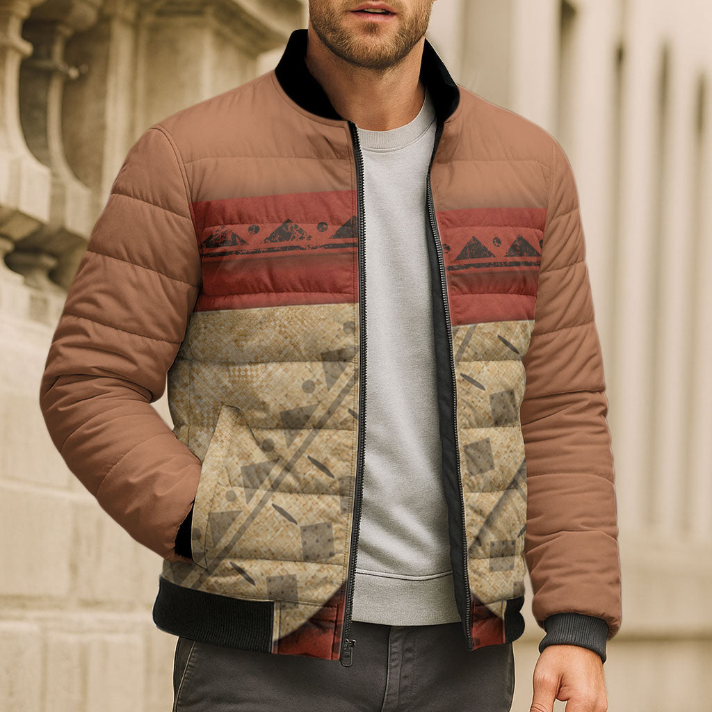 Island Elder Inspired Costume Bomber Puffer Jacket Polynesian Tribal Pattern