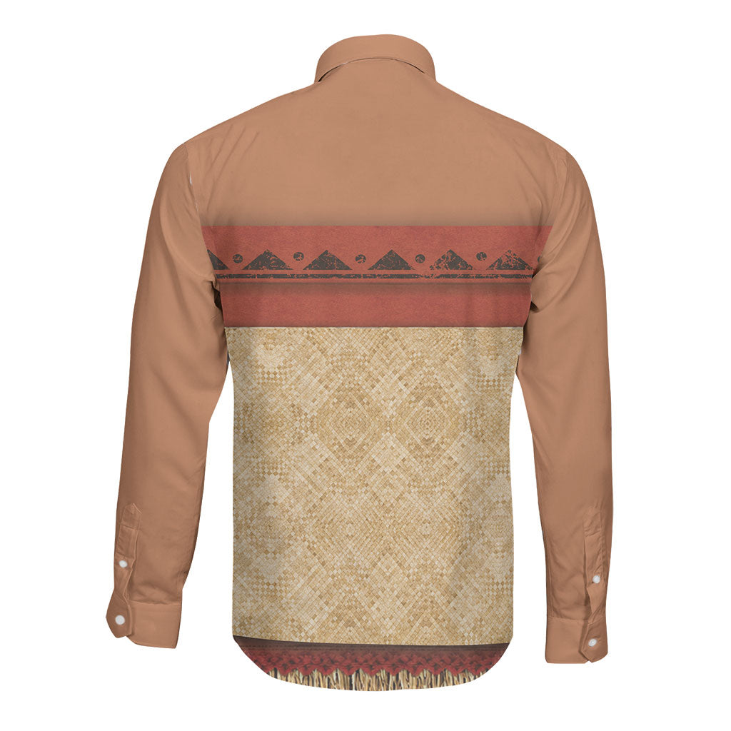 Island Elder Inspired Costume Long Sleeve Button Shirt Polynesian Tribal Pattern