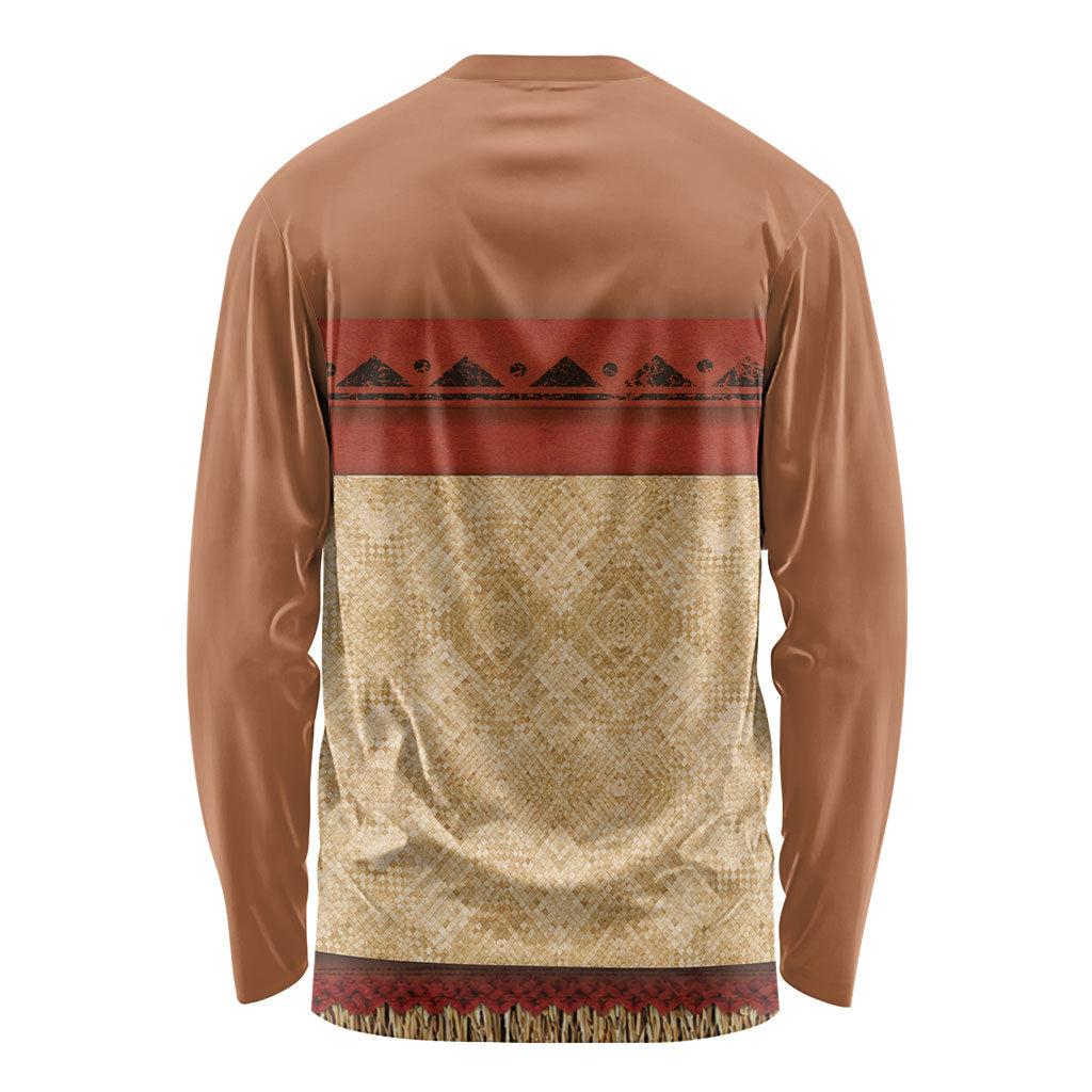 Island Elder Inspired Costume Long Sleeve Shirt Polynesian Tribal Pattern