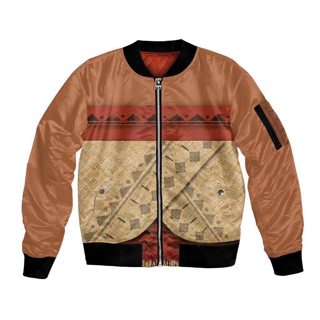 Island Elder Inspired Costume Sleeve Zip Bomber Jacket Polynesian Tribal Pattern