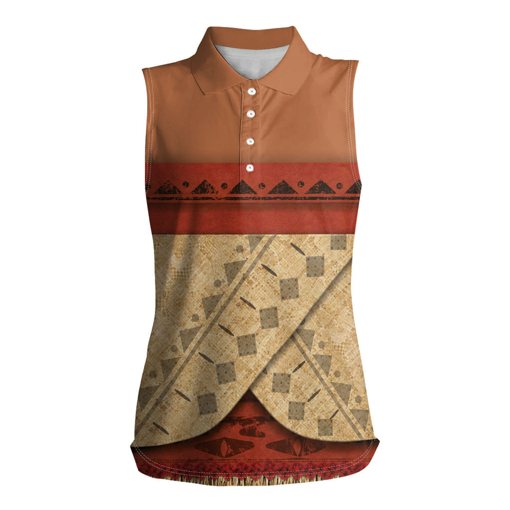 Island Elder Inspired Costume Women Sleeveless Polo Shirt Polynesian Tribal Pattern
