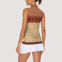 Island Elder Inspired Costume Women Sleeveless Polo Shirt Polynesian Tribal Pattern