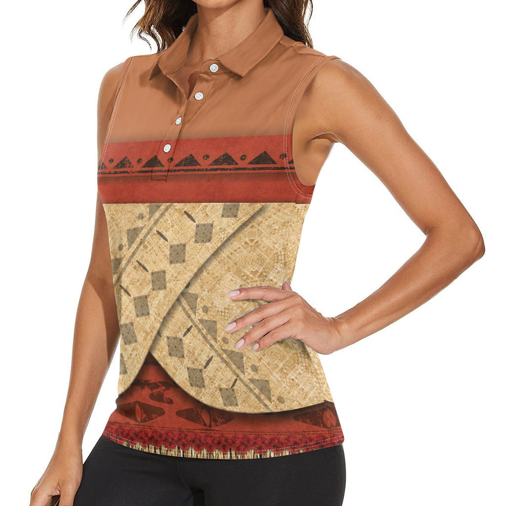 Island Elder Inspired Costume Women Sleeveless Polo Shirt Polynesian Tribal Pattern
