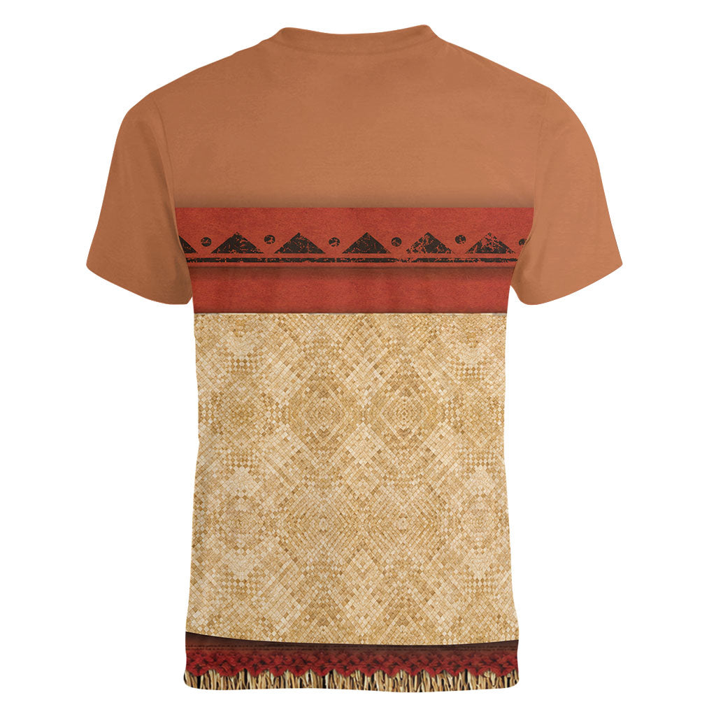 Island Elder Inspired Costume Women V-Neck T-Shirt Polynesian Tribal Pattern