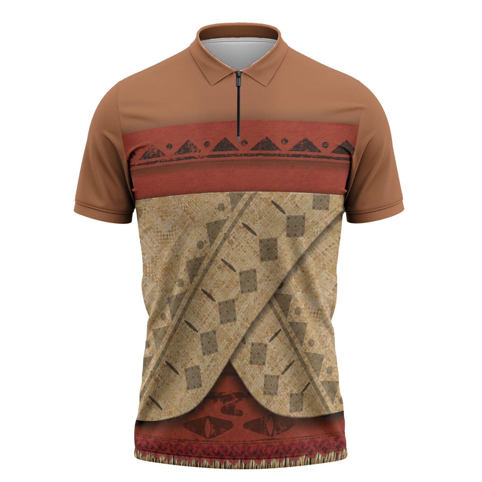 Island Elder Inspired Costume Zipper Polo Shirt Polynesian Tribal Pattern