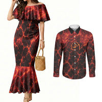 Lava Monster Costume Couples Matching Mermaid Dress and Long Sleeve Button Shirt Fiery Lava Spiral