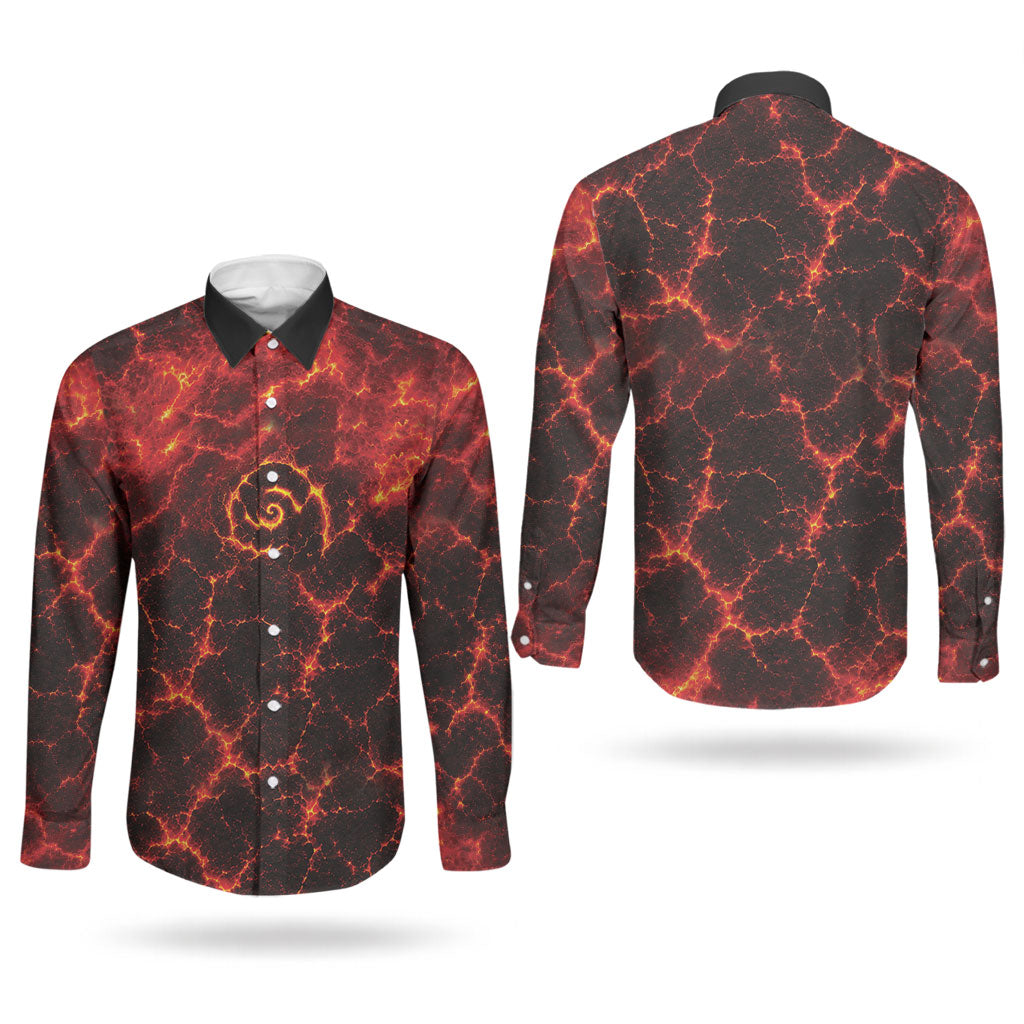 Lava Monster Costume Couples Matching Short Sleeve Bodycon Dress and Long Sleeve Button Shirt Fiery Lava Spiral
