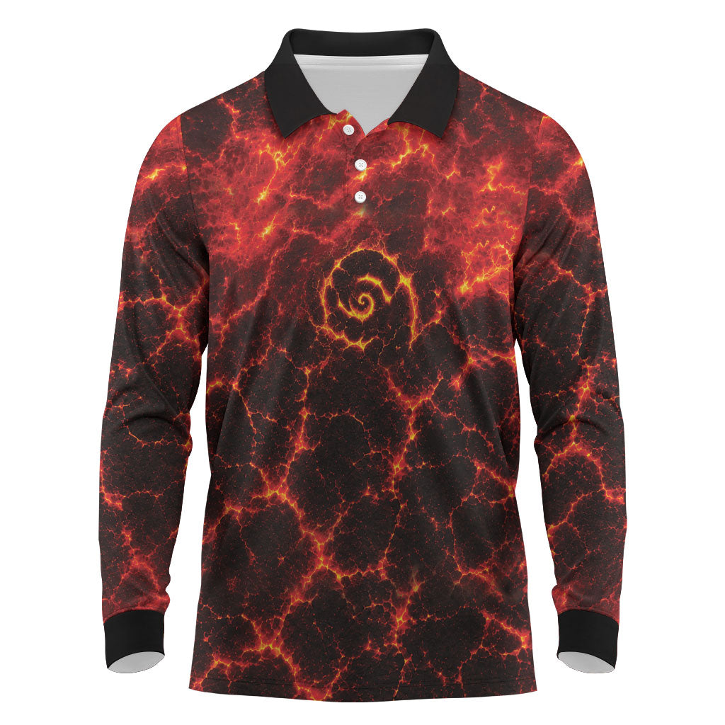 Lava Monster Costume Long Sleeve Polo Shirt Fiery Lava Spiral