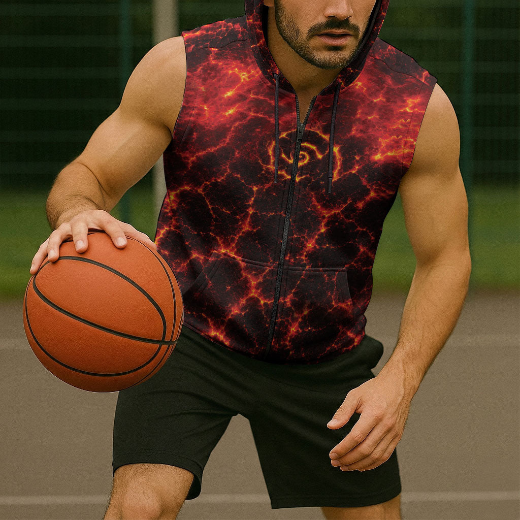 Lava Monster Costume Sleeveless Zip Hoodie Fiery Lava Spiral