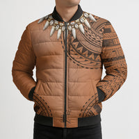 Polynesian Chief Inspired Costume Bomber Puffer Jacket Tribal Pattern With Tooth Necklace