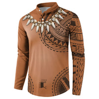 Polynesian Chief Inspired Costume Button Sweatshirt Tribal Pattern With Tooth Necklace
