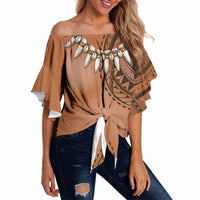 Polynesian Chief Inspired Costume Off Shoulder Wrap Waist Top Tribal Pattern With Tooth Necklace