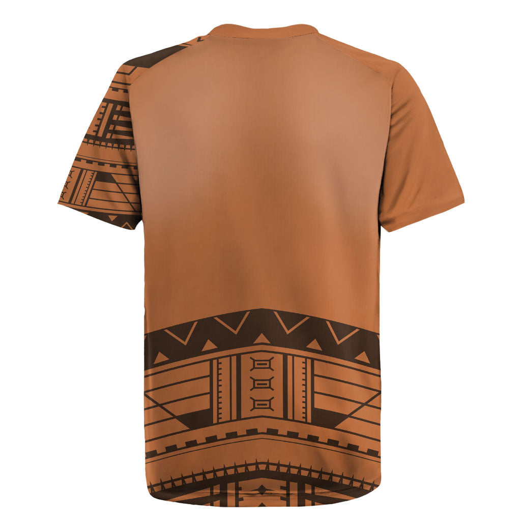 Polynesian Chief Inspired Costume Rugby Jersey Tribal Pattern With Tooth Necklace