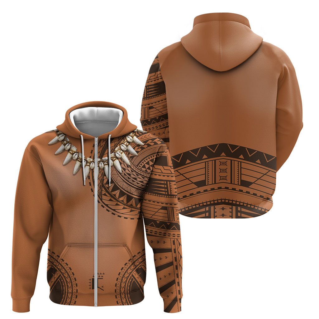 Polynesian Chief Inspired Costume Zip Hoodie Tribal Pattern With Tooth Necklace