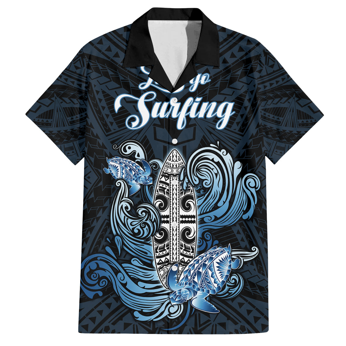 Personalised Polynesia Go Surfing Family Matching Summer Maxi Dress and Hawaiian Shirt The Pacific Wave Of Water LT05 Dad's Shirt - Short Sleeve Blue - Polynesian Pride