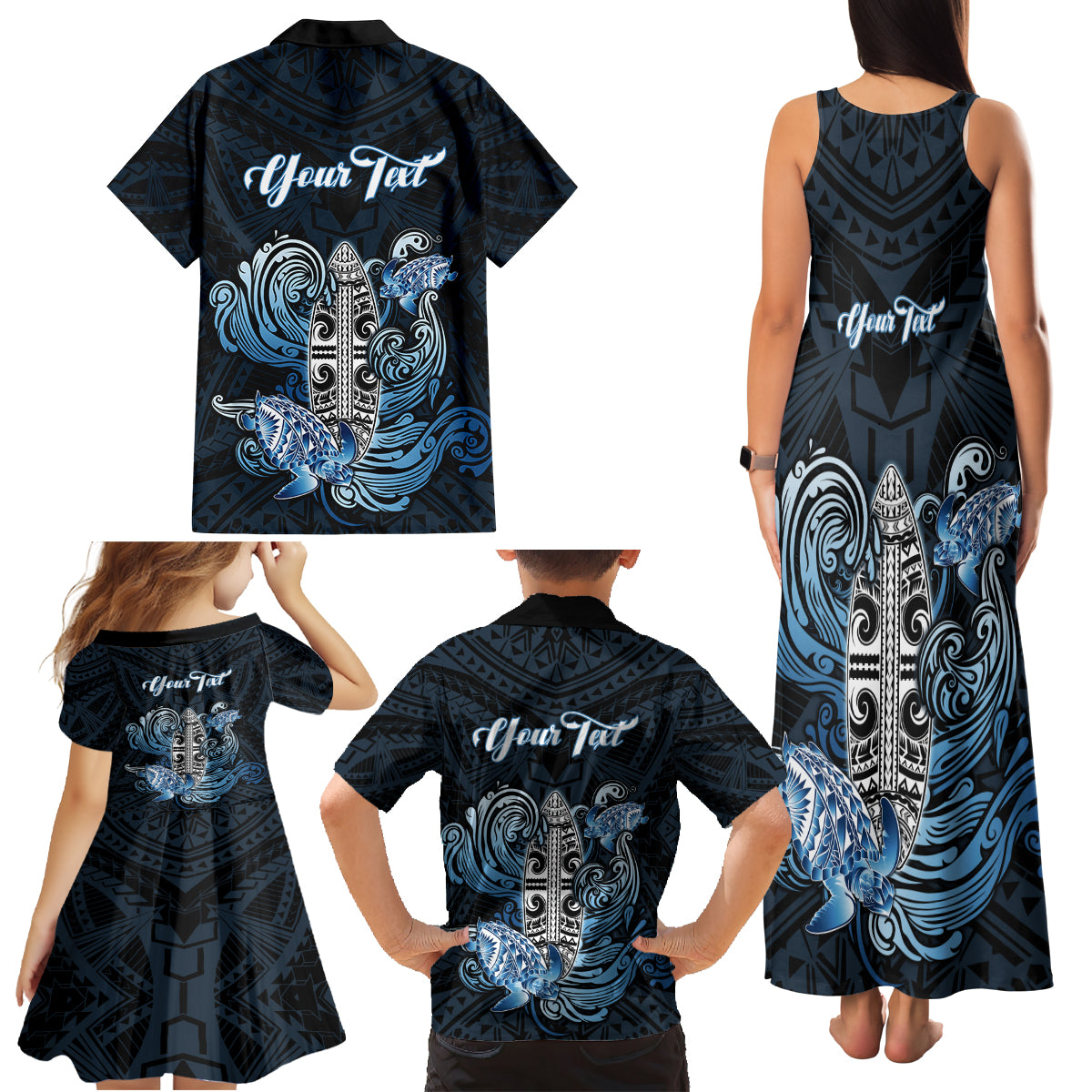 Personalised Polynesia Go Surfing Family Matching Tank Maxi Dress and Hawaiian Shirt The Pacific Wave Of Water LT05 - Polynesian Pride