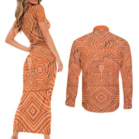Personalised Lapita Culture Couples Matching Short Sleeve Bodycon Dress and Long Sleeve Button Shirt Iconic Double Face Pattern LT05 - Polynesian Pride