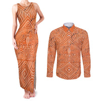 Personalised Lapita Culture Couples Matching Tank Maxi Dress and Long Sleeve Button Shirt Iconic Double Face Pattern LT05 Brown - Polynesian Pride