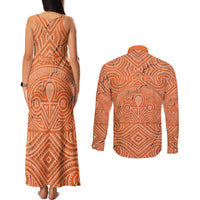 Personalised Lapita Culture Couples Matching Tank Maxi Dress and Long Sleeve Button Shirt Iconic Double Face Pattern LT05 - Polynesian Pride